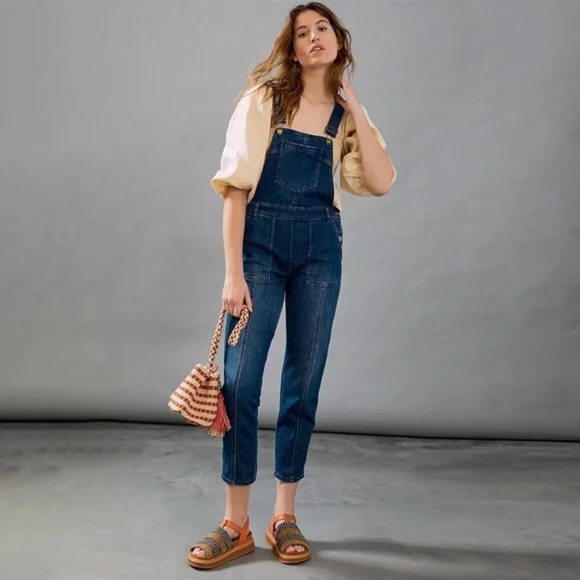 New Anthropologie Pilcro Everyday Short Overalls $128 SIZE 27 Railroad Stripe main image 1